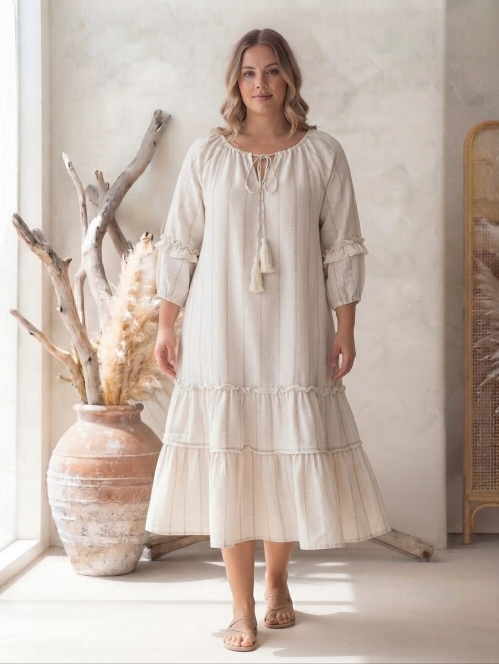 ASOS Cream Maxi Dress with Brown Stripe Detail